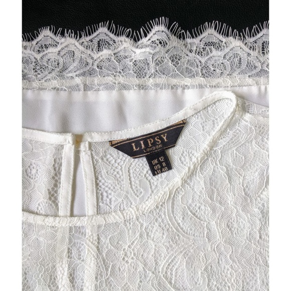 Lipsy Tops - Lipsy London Short Sleeve White Lace Panel Top